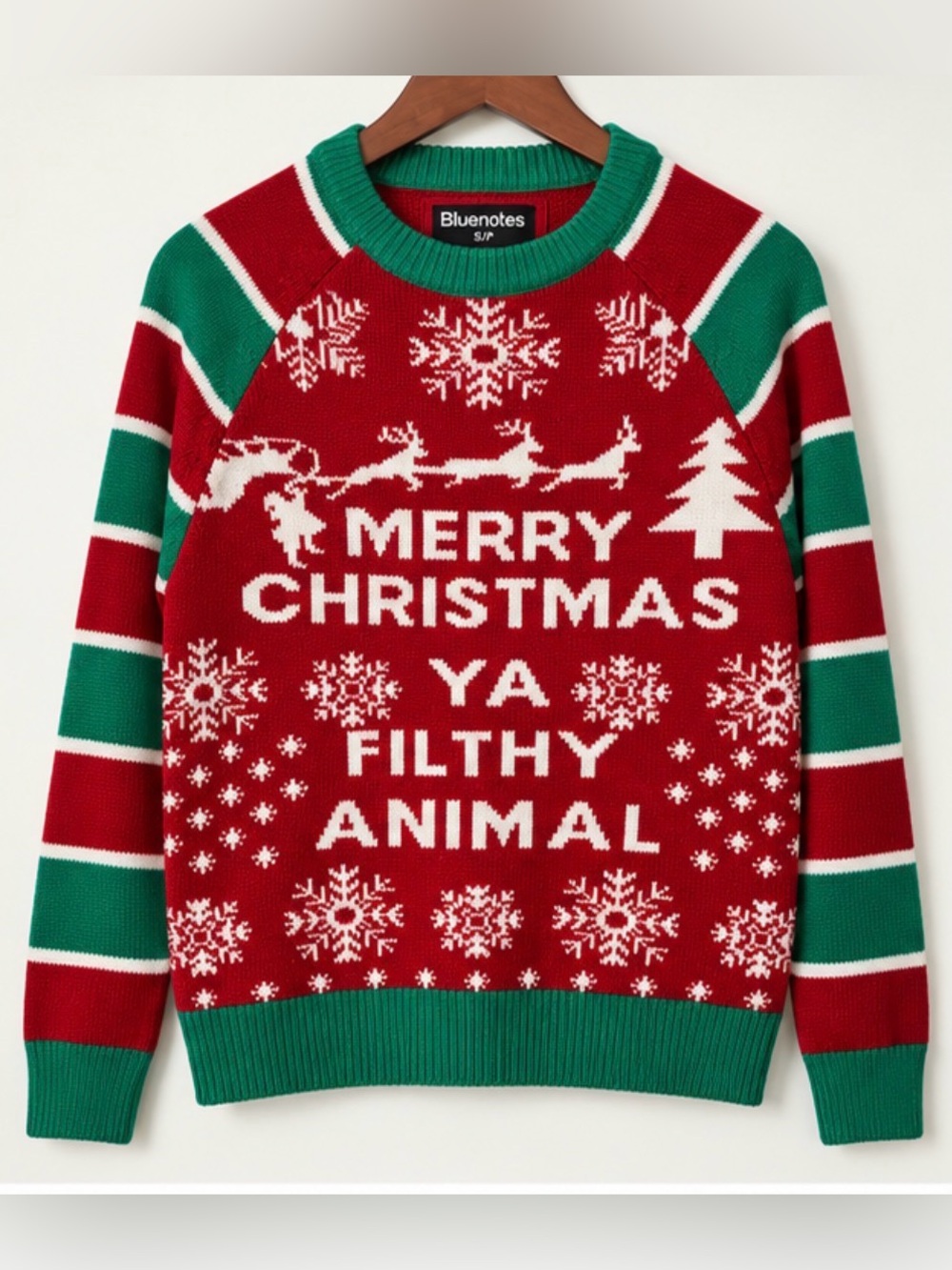 Bluenotes Red & Green 'Merry Christmas Ya Filthy Animal' Crewneck Sweater